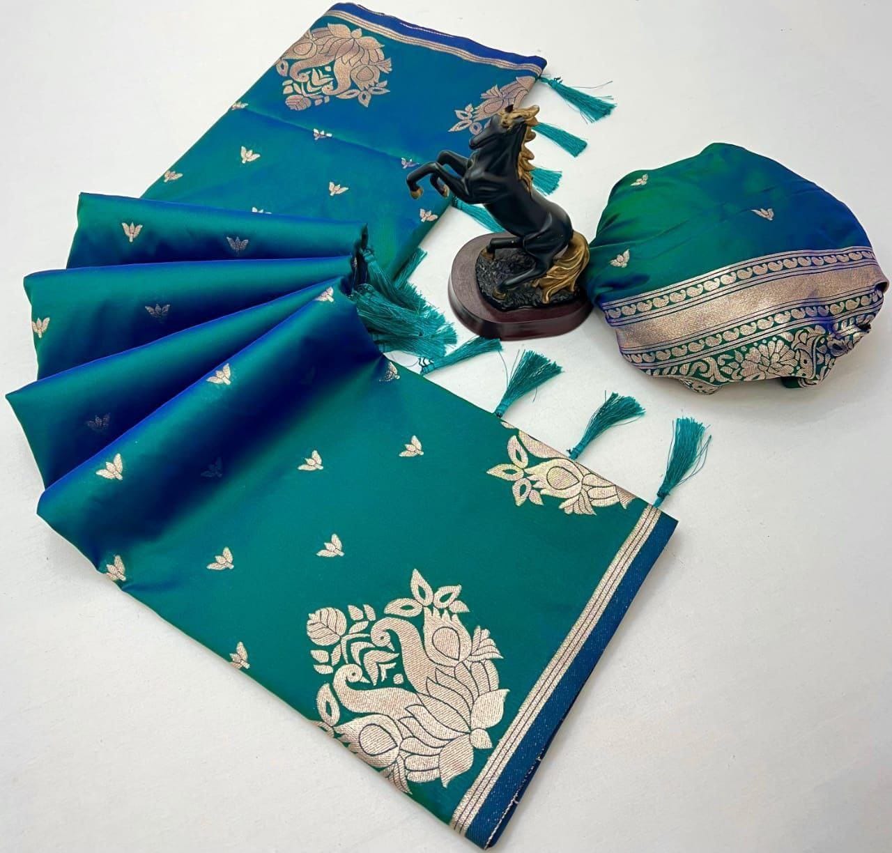 Rajlaxmi Paithani Soft Banarasi Silk Saree with Zari Weaving Swan Motifs & Designer Pallu