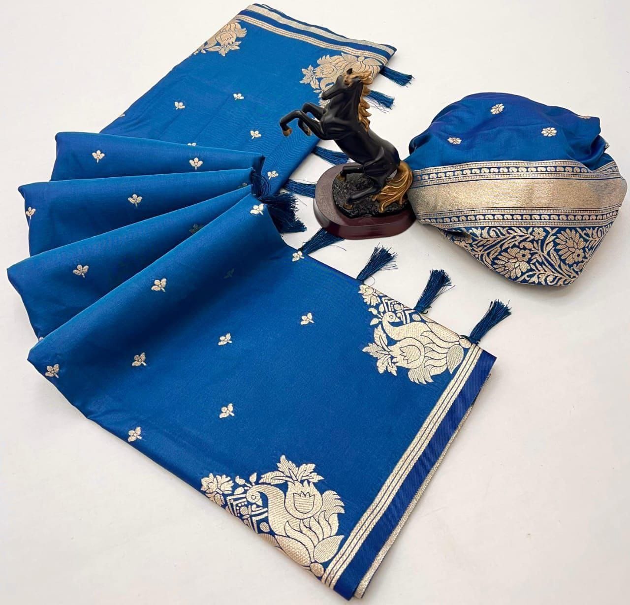 Rajlaxmi Paithani Soft Banarasi Silk Saree with Zari Weaving Swan Motifs & Designer Pallu