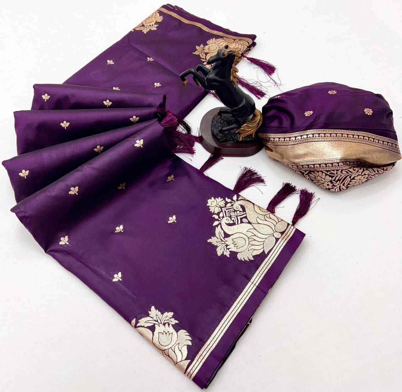 Rajlaxmi Paithani Soft Banarasi Silk Saree with Zari Weaving Swan Motifs & Designer Pallu
