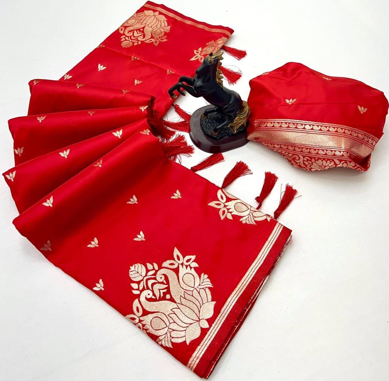 Rajlaxmi Paithani Soft Banarasi Silk Saree with Zari Weaving Swan Motifs & Designer Pallu