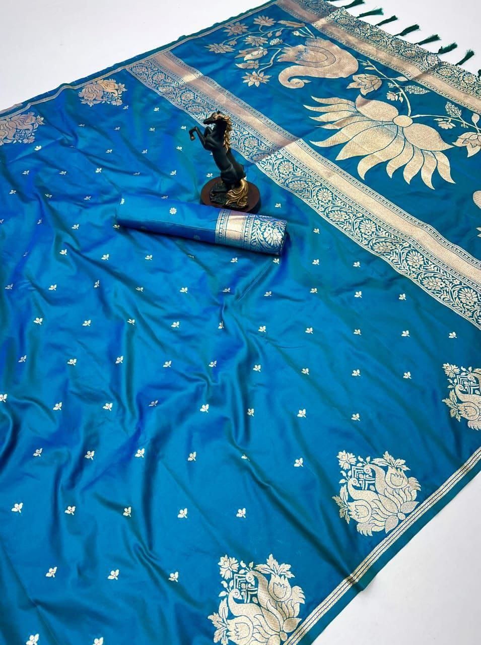 Rajlaxmi Paithani Soft Banarasi Silk Saree with Zari Weaving Swan Motifs & Designer Pallu