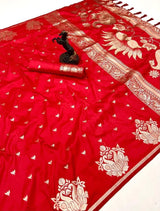 Rajlaxmi Paithani Soft Banarasi Silk Saree with Zari Weaving Swan Motifs & Designer Pallu
