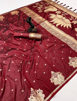 Rajlaxmi Paithani Soft Banarasi Silk Saree with Zari Weaving Swan Motifs & Designer Pallu