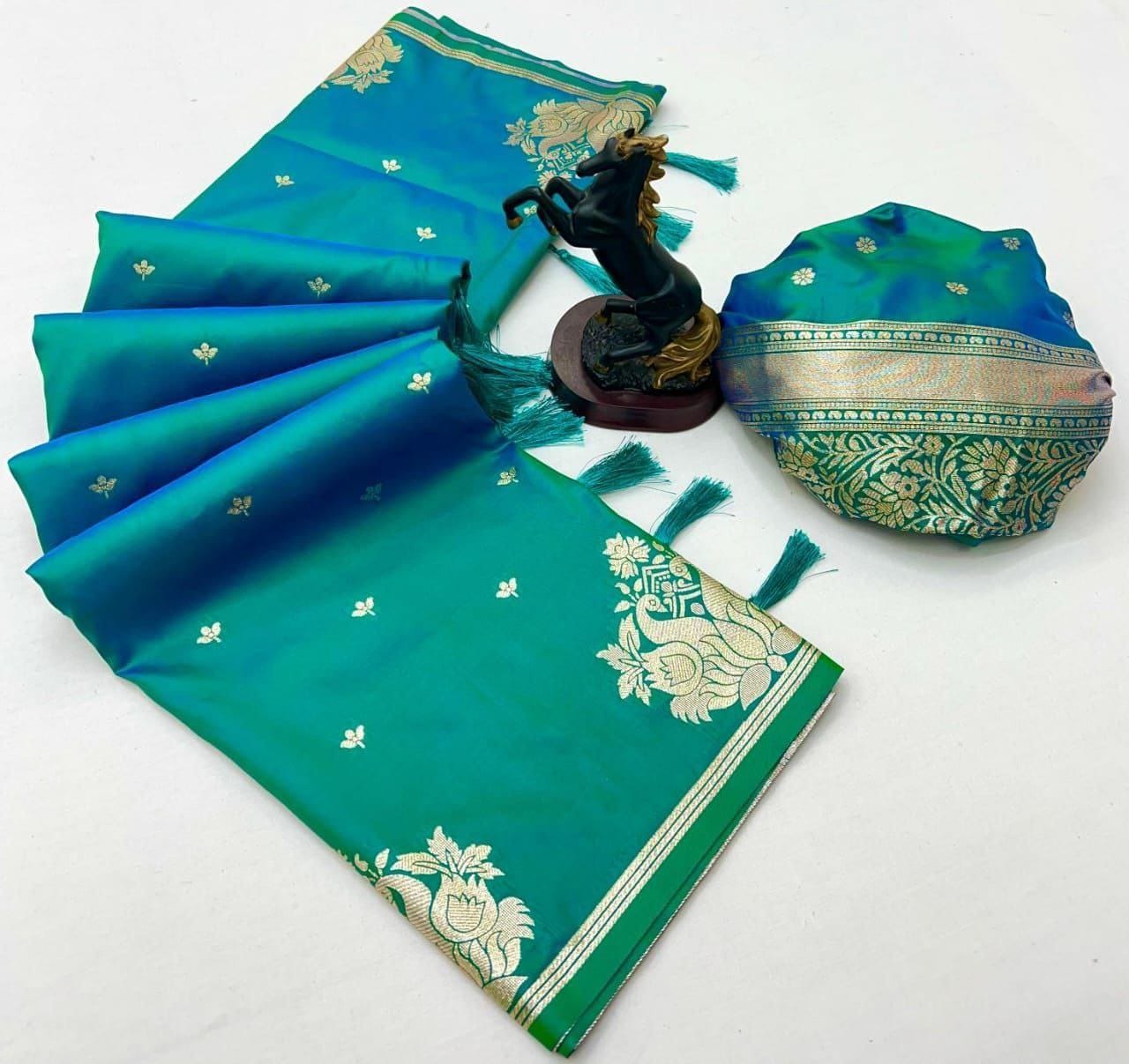 Rajlaxmi Paithani Soft Banarasi Silk Saree with Zari Weaving Swan Motifs & Designer Pallu