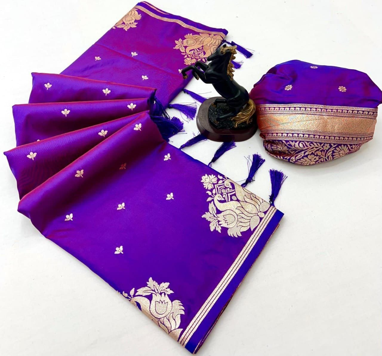 Rajlaxmi Paithani Soft Banarasi Silk Saree with Zari Weaving Swan Motifs & Designer Pallu