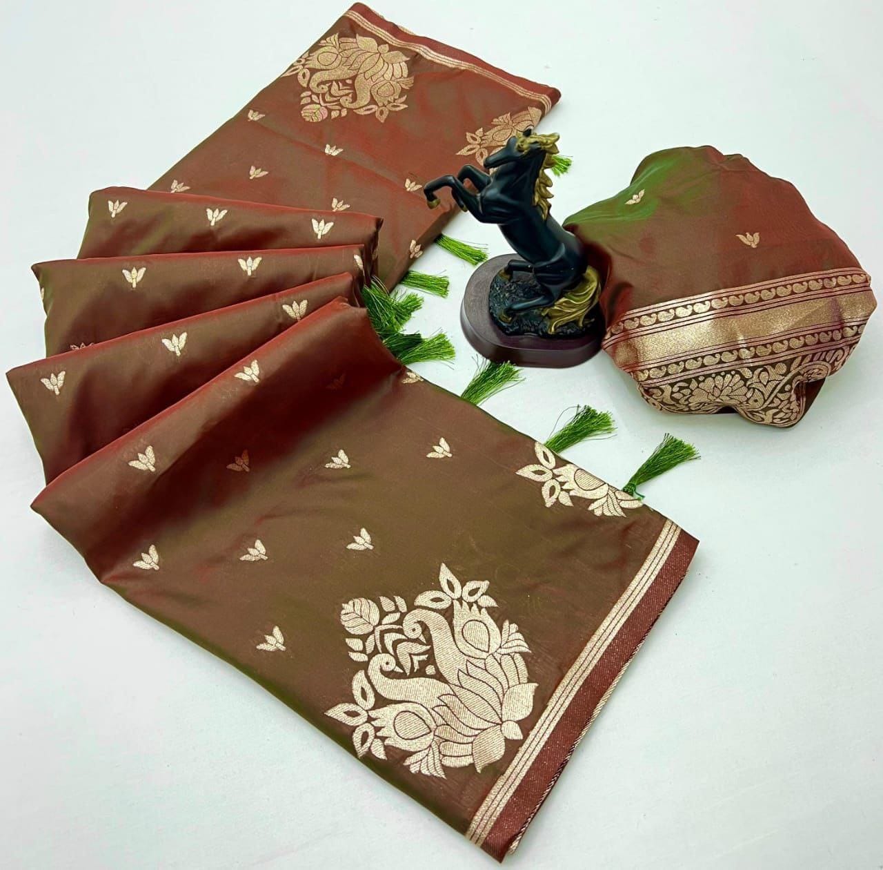 Rajlaxmi Paithani Soft Banarasi Silk Saree with Zari Weaving Swan Motifs & Designer Pallu