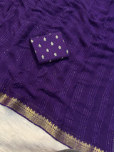 Viscose Georgette Saree with Woven Sequins Stripes and Embroidered Butti Blouse Piece