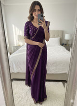 Viscose Georgette Saree with Woven Sequins Stripes and Embroidered Butti Blouse Piece