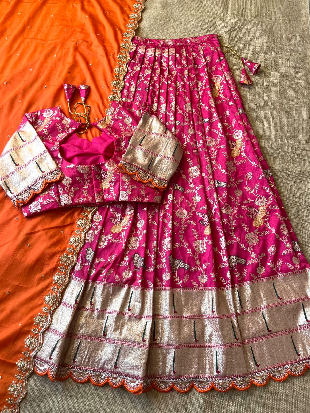 Muniya Border Paithani Lehenga Choli | Dola Silk Weaving Zari Work with Cutwork Chinon Dupatta