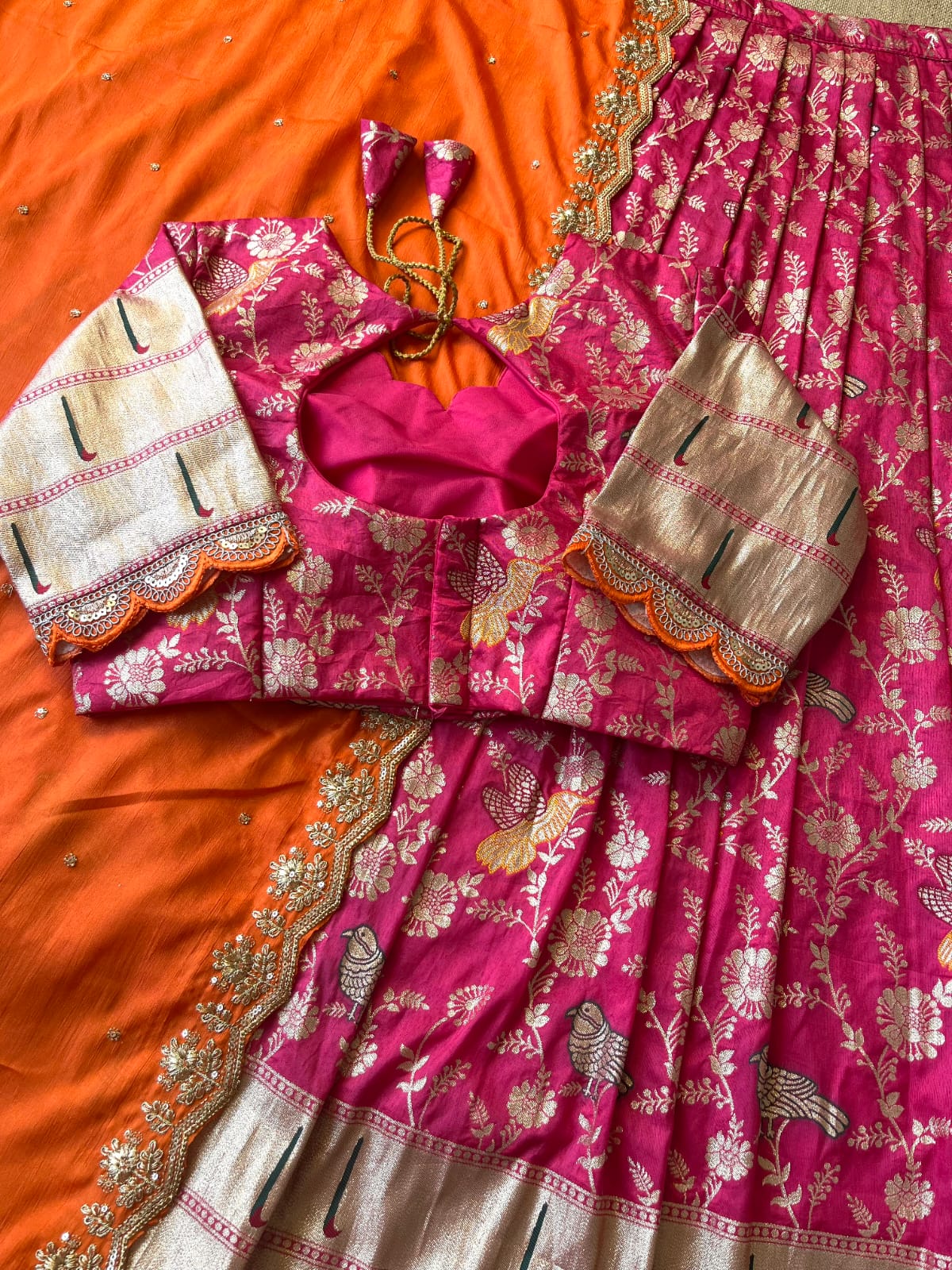 Muniya Border Paithani Lehenga Choli | Dola Silk Weaving Zari Work with Cutwork Chinon Dupatta