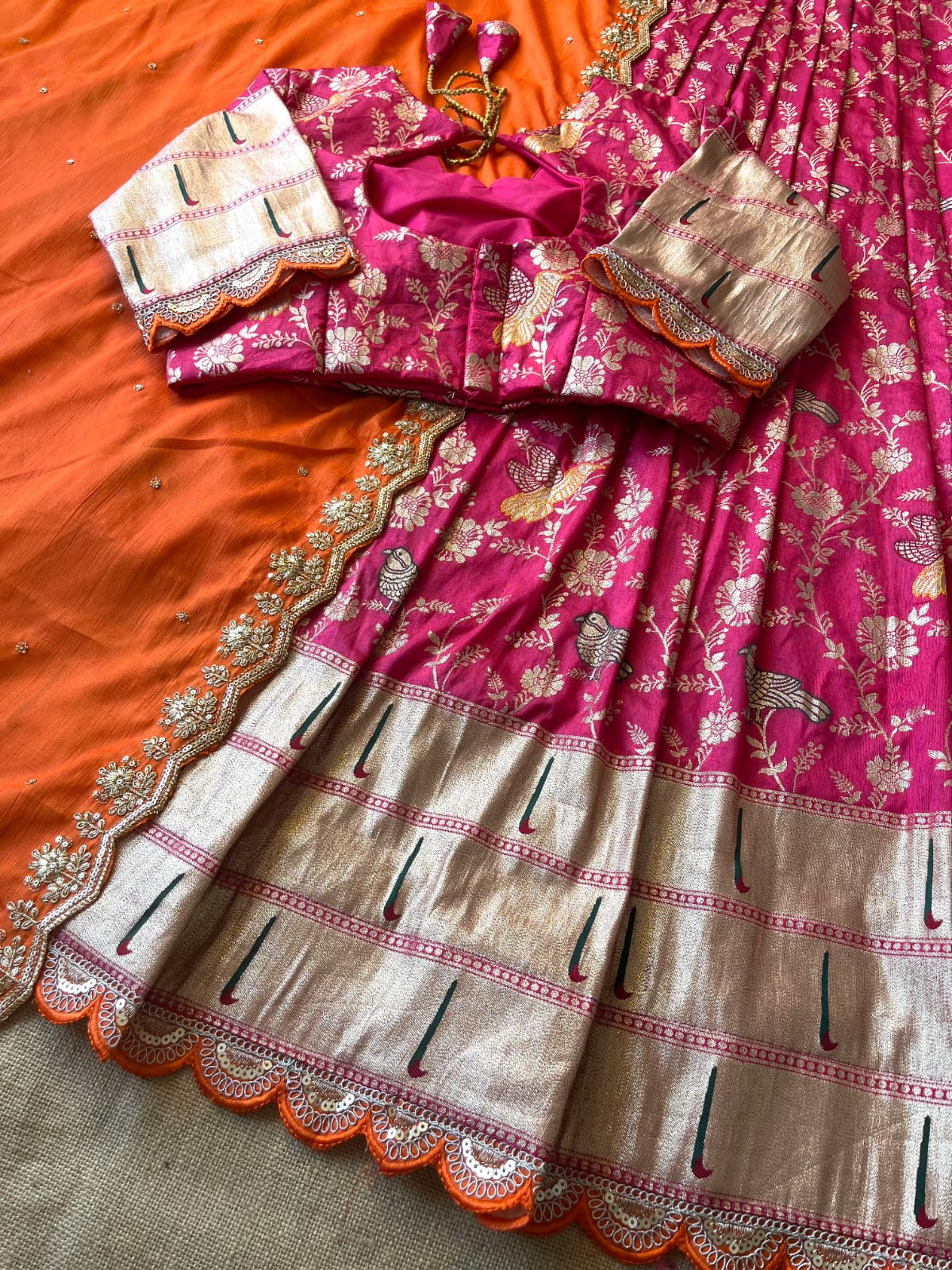 Muniya Border Paithani Lehenga Choli | Dola Silk Weaving Zari Work with Cutwork Chinon Dupatta