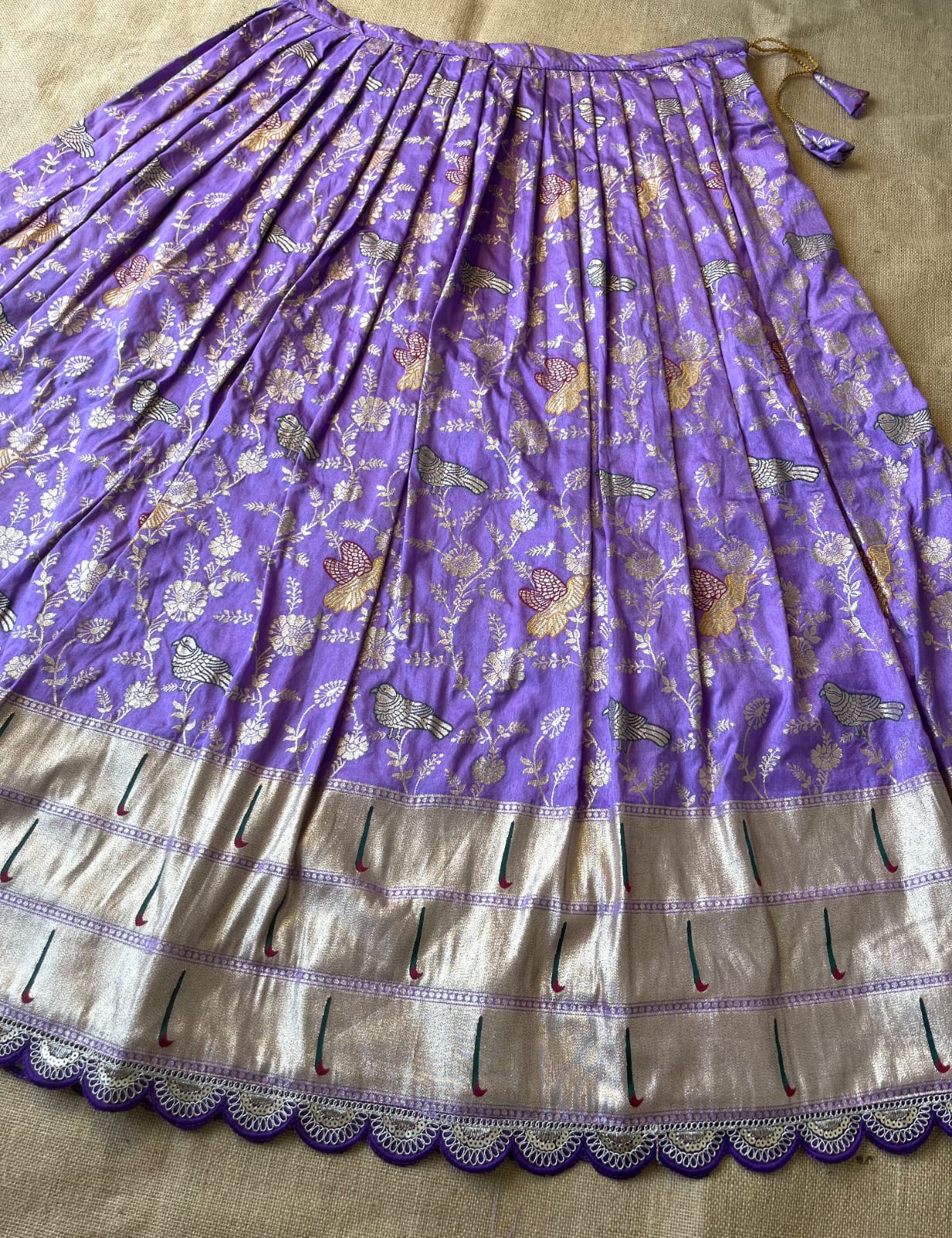 Muniya Border Paithani Lehenga Choli | Dola Silk Weaving Zari Work with Cutwork Chinon Dupatta