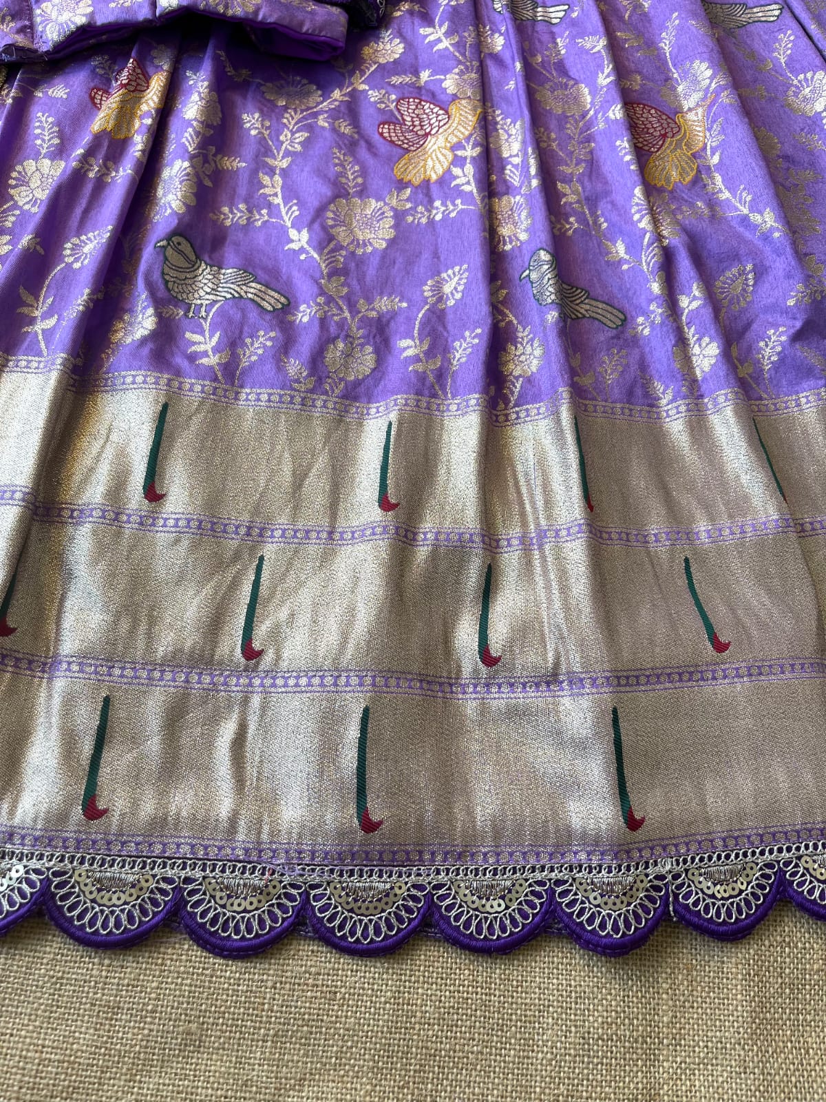 Muniya Border Paithani Lehenga Choli | Dola Silk Weaving Zari Work with Cutwork Chinon Dupatta