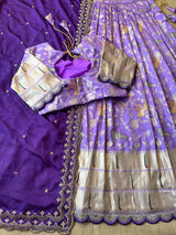 Muniya Border Paithani Lehenga Choli | Dola Silk Weaving Zari Work with Cutwork Chinon Dupatta