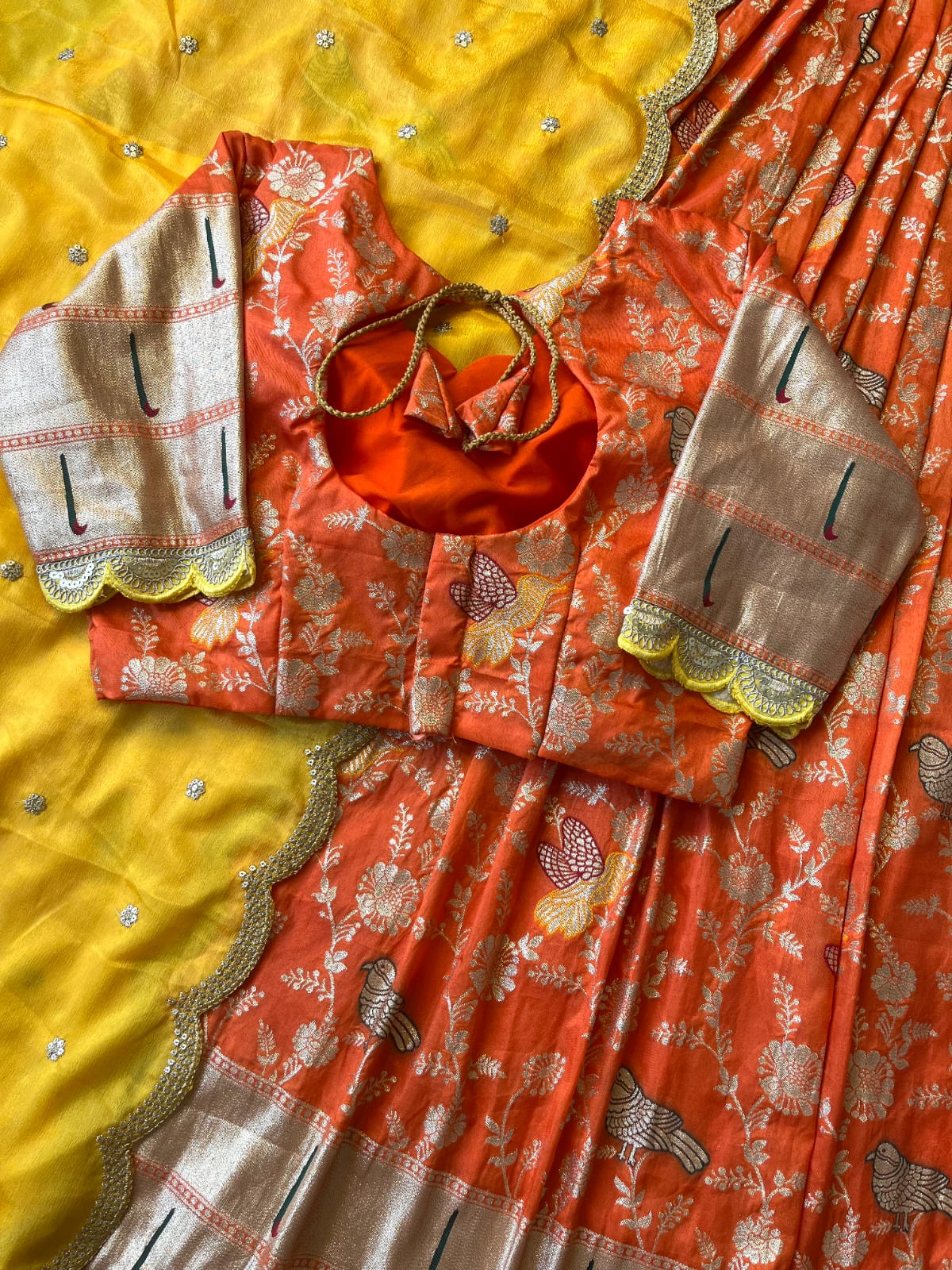 Muniya Border Paithani Lehenga Choli | Dola Silk Weaving Zari Work with Cutwork Chinon Dupatta