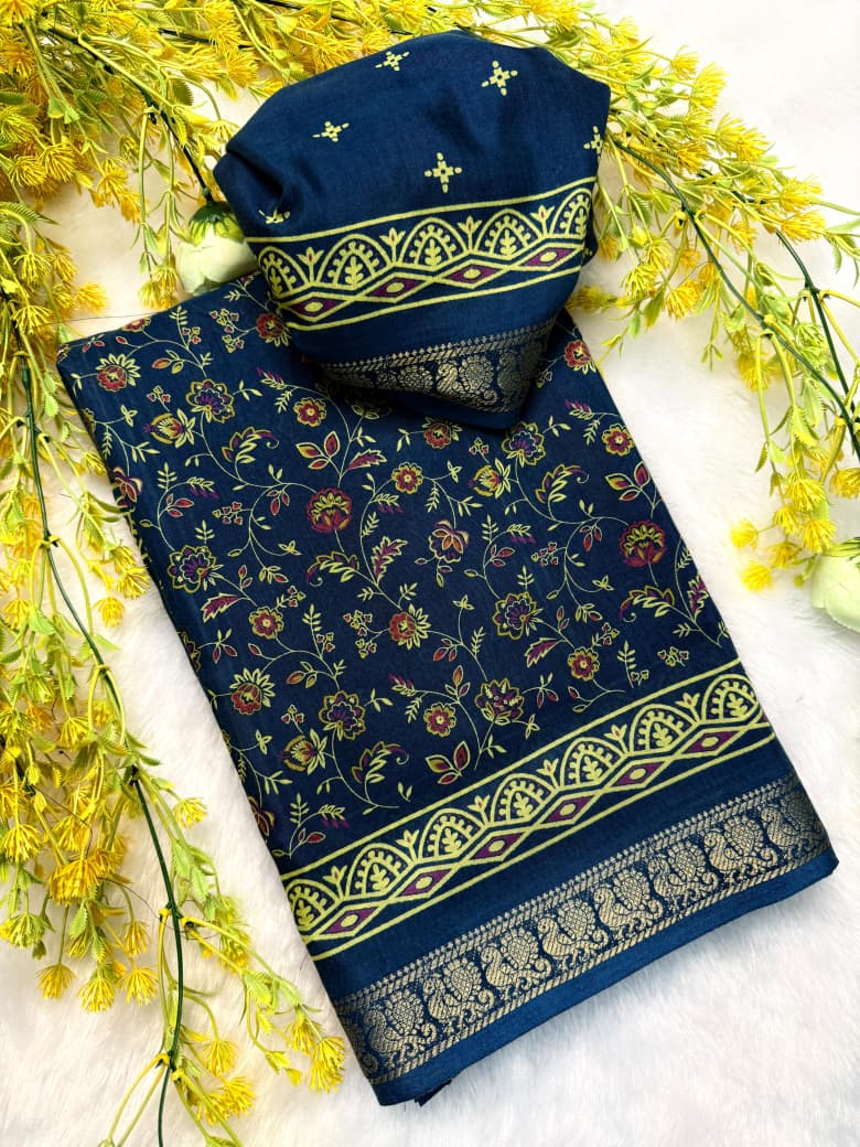 Pen Kalamkari Soft Mul Mul Cotton Silk Saree with Contrast Zari Hamsa Border