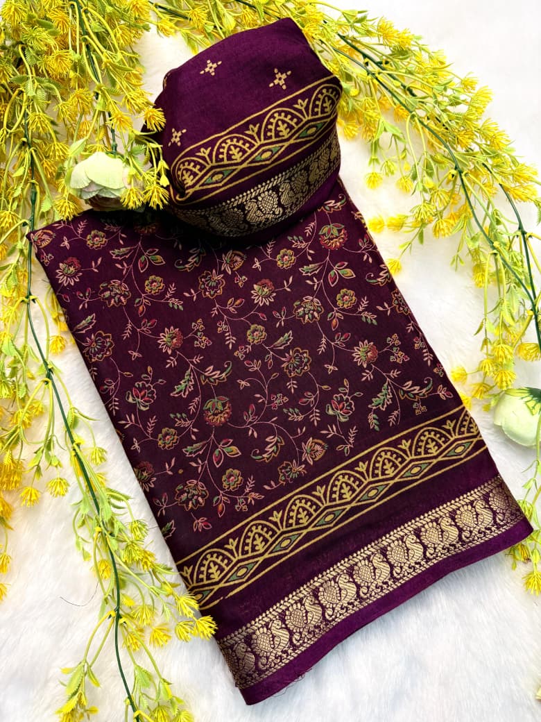 Pen Kalamkari Soft Mul Mul Cotton Silk Saree with Contrast Zari Hamsa Border