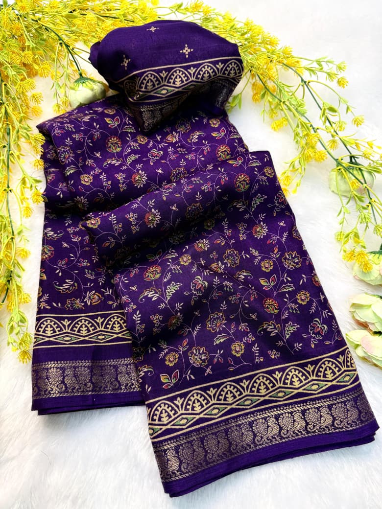 Pen Kalamkari Soft Mul Mul Cotton Silk Saree with Contrast Zari Hamsa Border