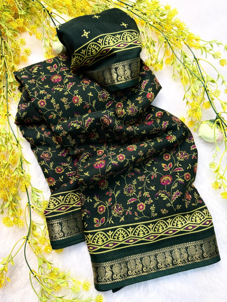 Pen Kalamkari Soft Mul Mul Cotton Silk Saree with Contrast Zari Hamsa Border