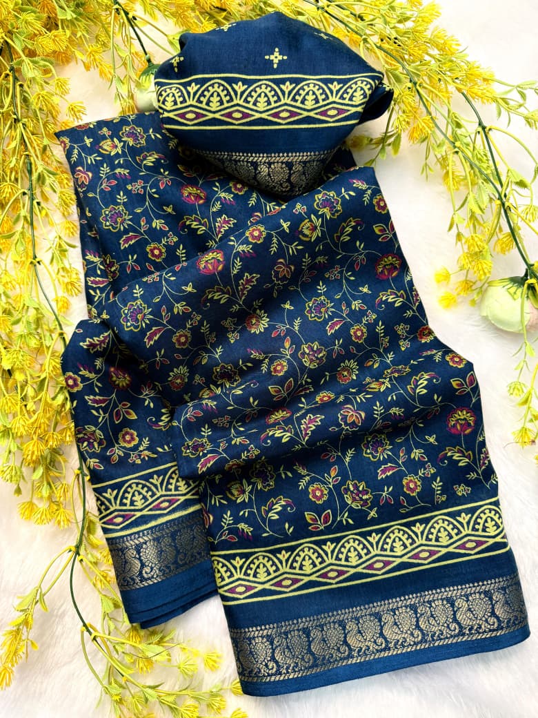 Pen Kalamkari Soft Mul Mul Cotton Silk Saree with Contrast Zari Hamsa Border
