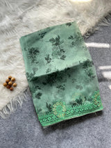 Designer Floral Organza Saree with Digital Print & Intricate Embroidery Border