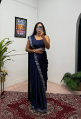 Designer Chinon Saree with Fully Embroidered Koti Jacket & Waist Belt Set