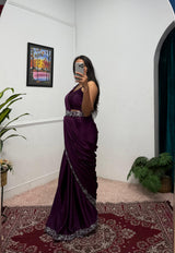 Designer Chinon Saree with Fully Embroidered Koti Jacket & Waist Belt Set