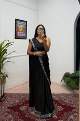 Designer Chinon Saree with Fully Embroidered Koti Jacket & Waist Belt Set