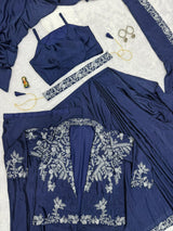 Designer Chinon Saree with Fully Embroidered Koti Jacket & Waist Belt Set