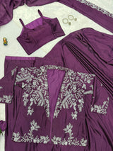 Designer Chinon Saree with Fully Embroidered Koti Jacket & Waist Belt Set