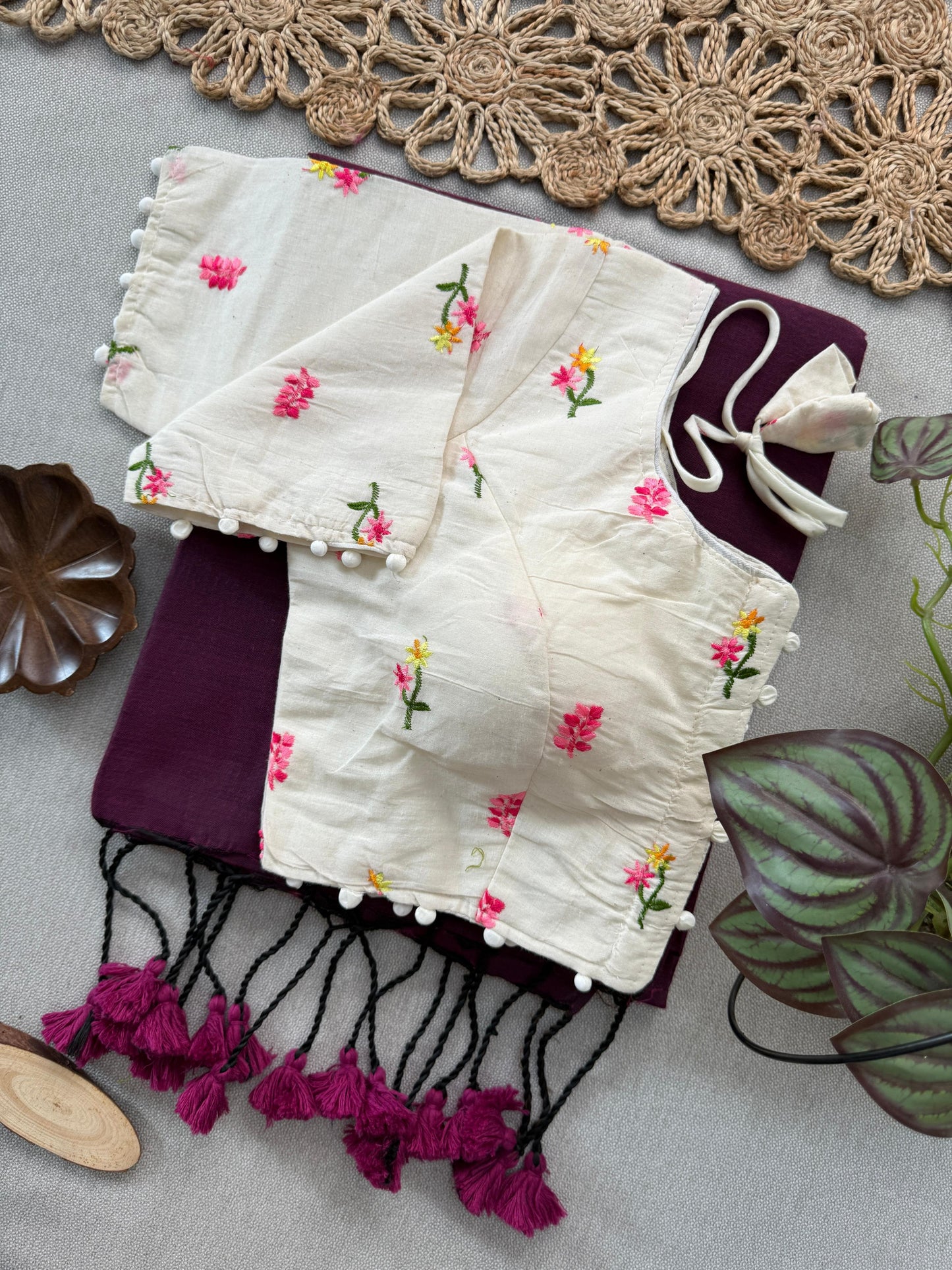 Khadi Cotton Saree with Embroidered and Padded Aura Cotton Stitch Blouse