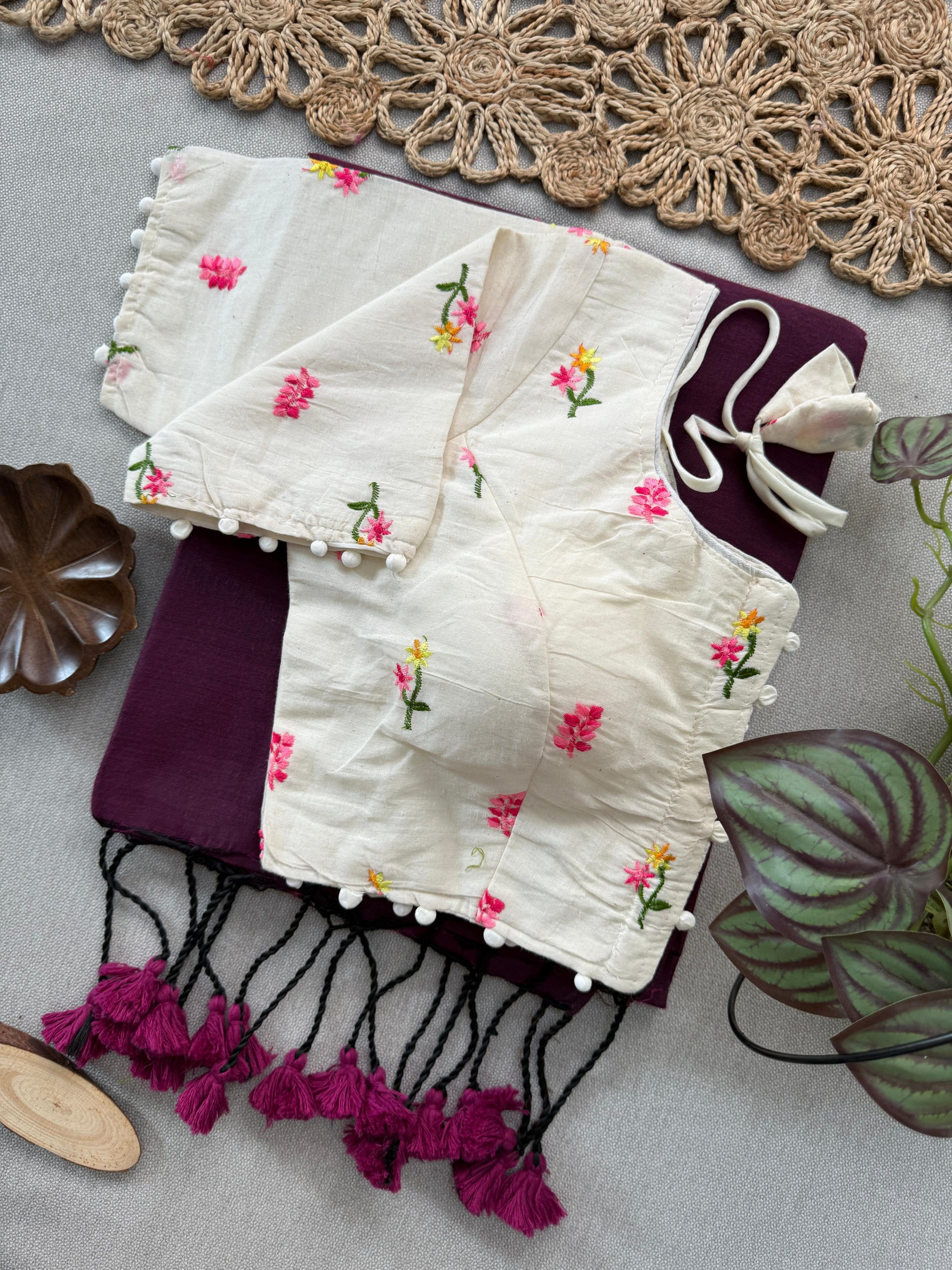 Khadi Cotton Saree with Embroidered and Padded Aura Cotton Stitch Blouse