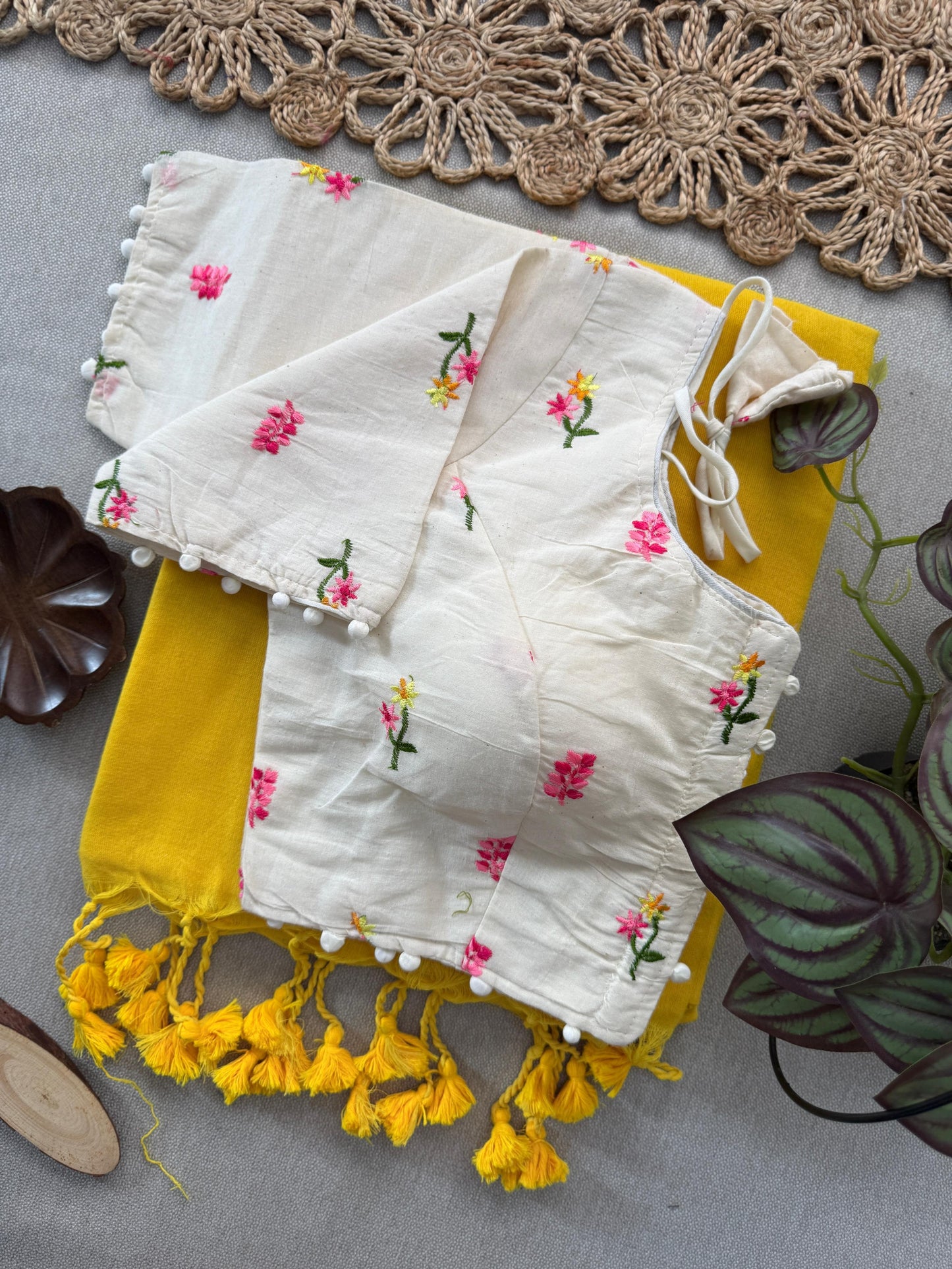 Khadi Cotton Saree with Embroidered and Padded Aura Cotton Stitch Blouse