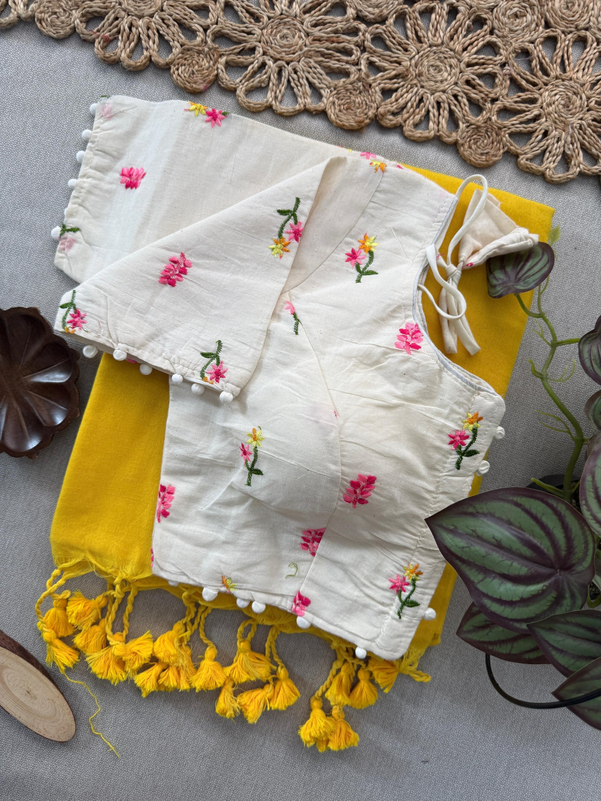 Khadi Cotton Saree with Embroidered and Padded Aura Cotton Stitch Blouse