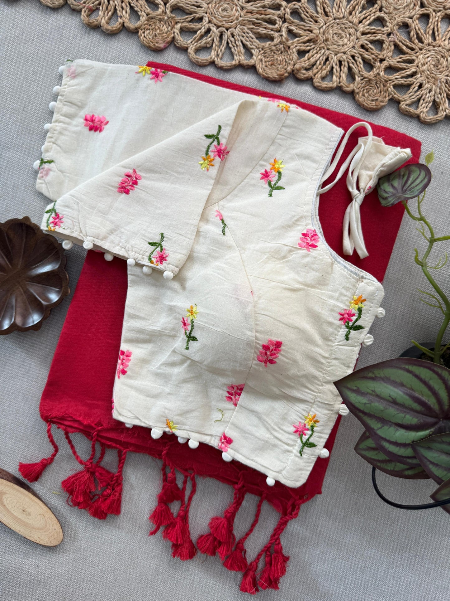 Khadi Cotton Saree with Embroidered and Padded Aura Cotton Stitch Blouse