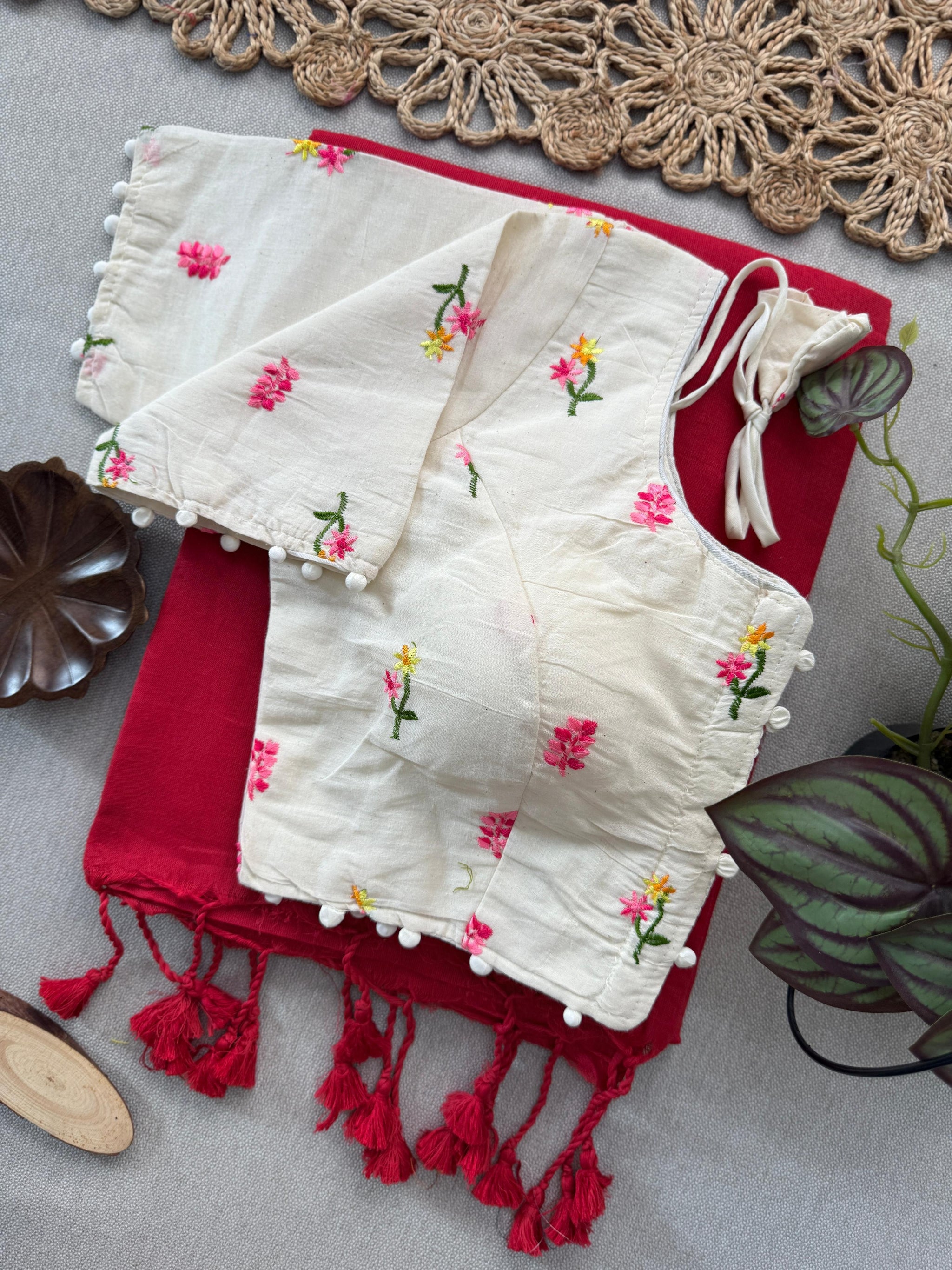 Khadi Cotton Saree with Embroidered and Padded Aura Cotton Stitch Blouse