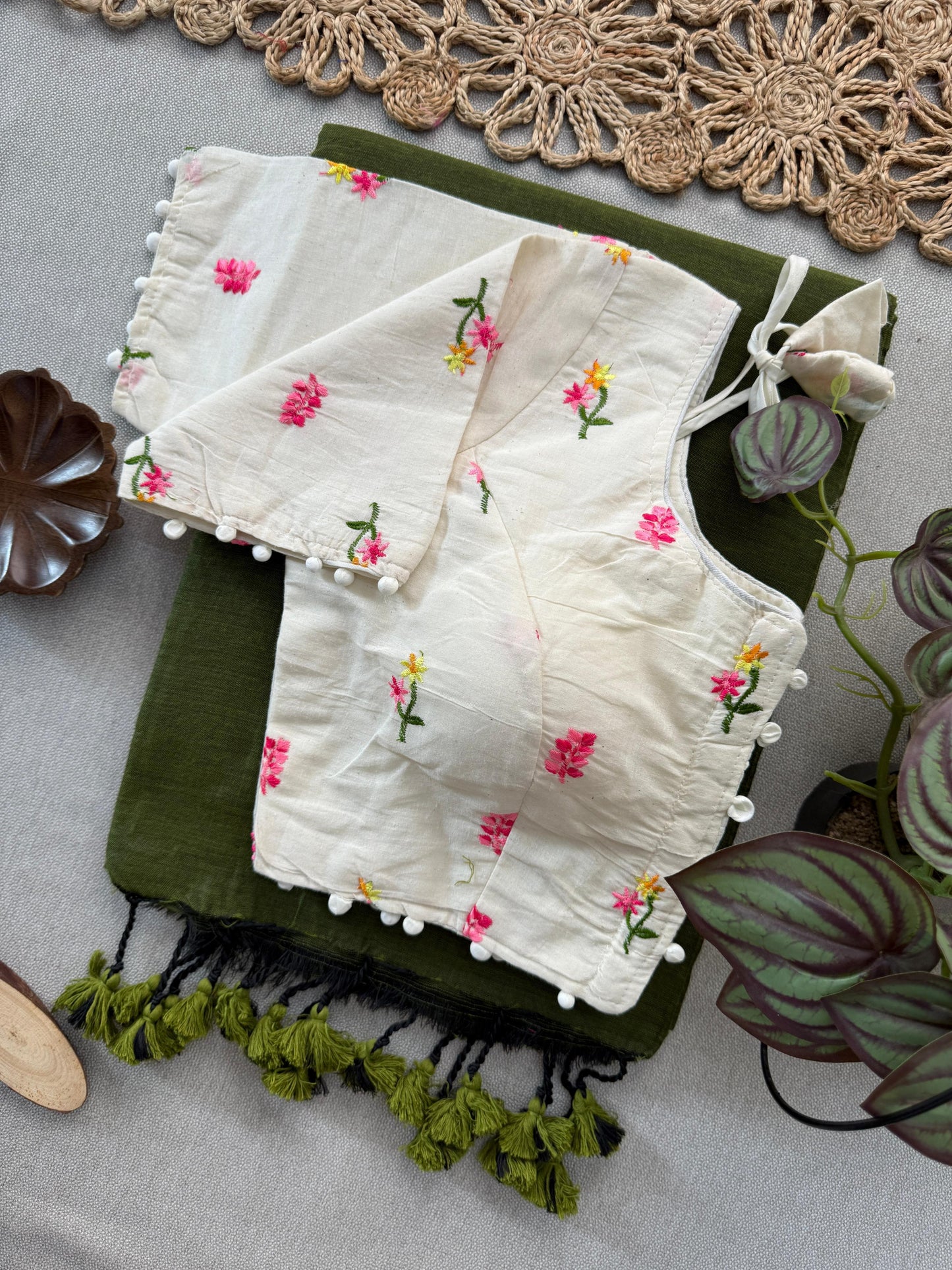 Khadi Cotton Saree with Embroidered and Padded Aura Cotton Stitch Blouse