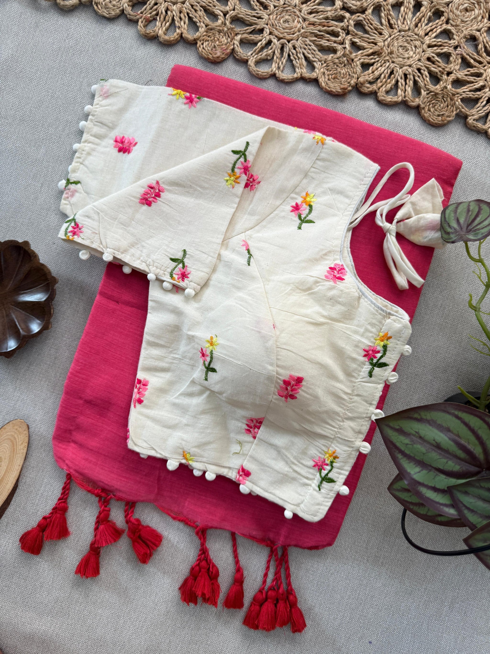 Khadi Cotton Saree with Embroidered and Padded Aura Cotton Stitch Blouse