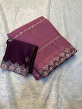 Premium Star Georgette Saree with All-Over C-Pallu Embroidery & Matching Work Blouse
