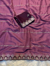 Premium Star Georgette Saree with All-Over C-Pallu Embroidery & Matching Work Blouse