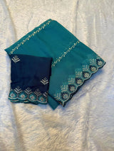 Premium Star Georgette Saree with All-Over C-Pallu Embroidery & Matching Work Blouse
