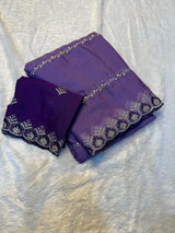 Premium Star Georgette Saree with All-Over C-Pallu Embroidery & Matching Work Blouse