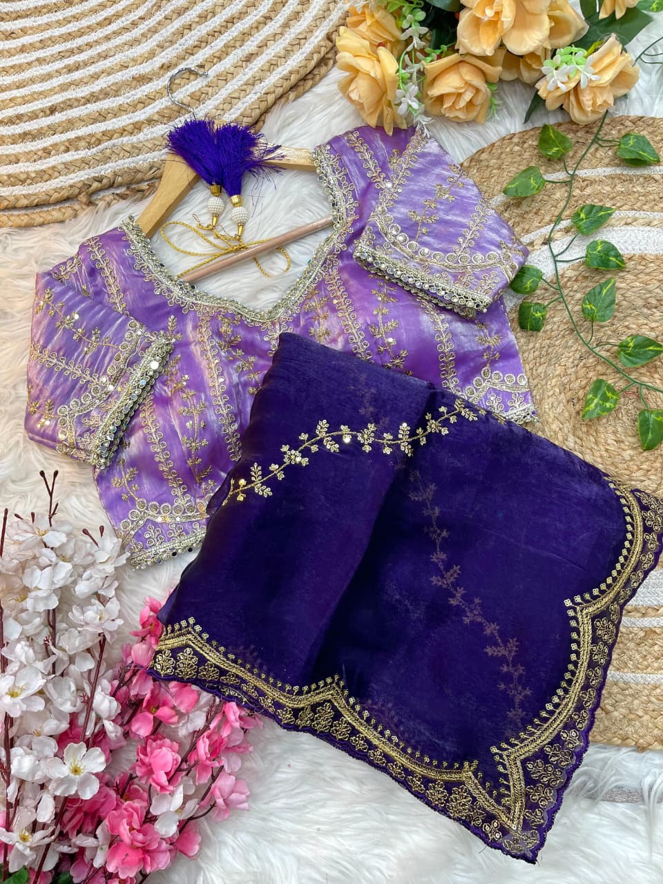 Elegant Rich Look Fendy Satin Saree with Heavy Border Sequence Work & Contrast Readymade Blouse with Mirror Lace