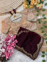 Elegant Rich Look Fendy Satin Saree with Heavy Border Sequence Work & Contrast Readymade Blouse with Mirror Lace