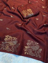 Premium Muslin Silk Shaded Saree with Woven Traditional Motifs & Running Blouse