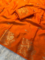 Premium Muslin Silk Shaded Saree with Woven Traditional Motifs & Running Blouse
