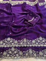 Premium Fendy Satin Saree with All-Over Sequence Embroidery Work & Running Blouse