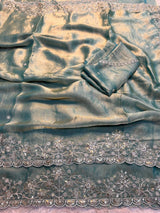 Premium Fendy Satin Saree with All-Over Sequence Embroidery Work & Running Blouse