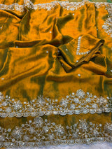 Premium Fendy Satin Saree with All-Over Sequence Embroidery Work & Running Blouse