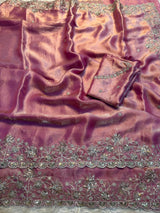 Premium Fendy Satin Saree with All-Over Sequence Embroidery Work & Running Blouse